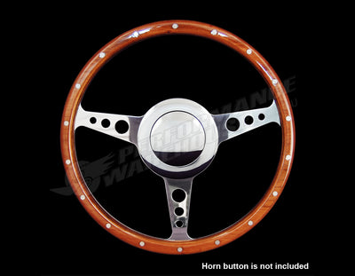 13" Flat Wood Rim Steering Wheel 9 Bolt & Billet Adaptor Volkswagen VW 1200-1600