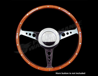 14" Flat Wood Rim Steering Wheel 9 Bolt & Billet Adaptor GM/Chev 1967-1994