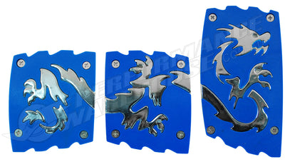 DRAGON PEDAL PADS MANUAL TRANS 3 PIECE CHROME/BLUE - Unique and Distinctive