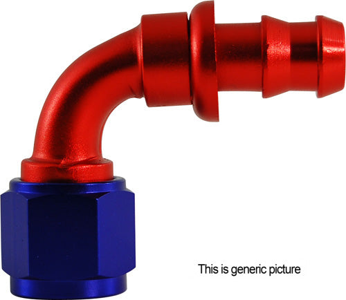 AN8 90 Degree Push-On Hose End Blue/Red
