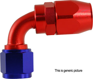 AN6 90 Degree Reusable Hose End Blue/Red