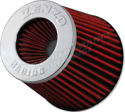 Zenzo Racing 3 Inch 77mm Performance Pod Air Filter Chrome Top Red Filter